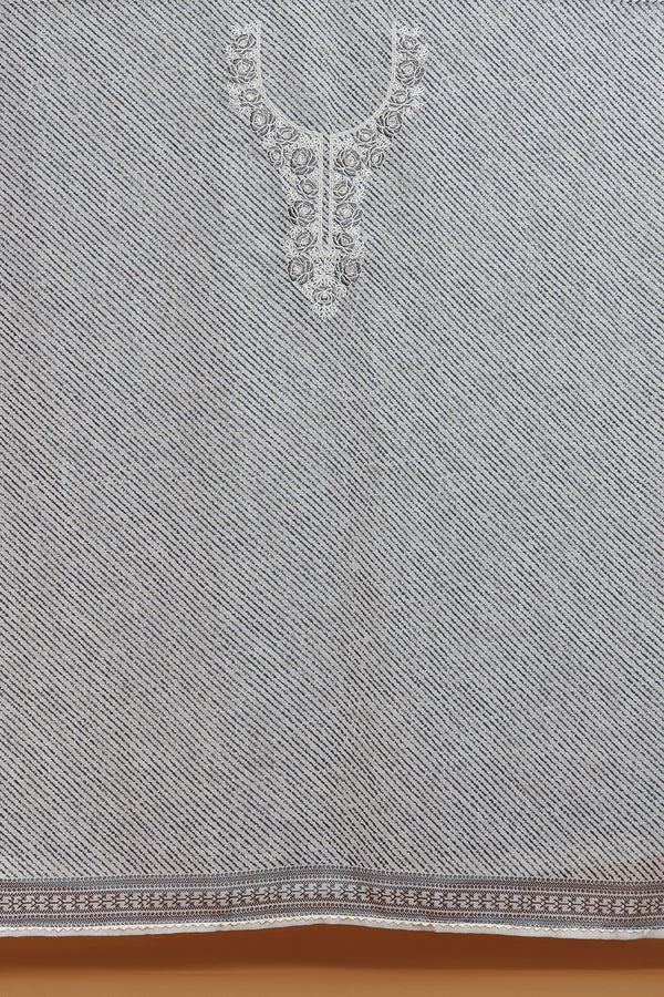 Grey Kurta with White Embroidered Neckline