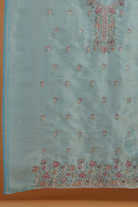 Teal Floral Embroidered Kurta with Front Panel Detailing