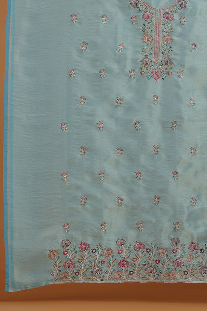 Teal Floral Embroidered Kurta with Front Panel Detailing