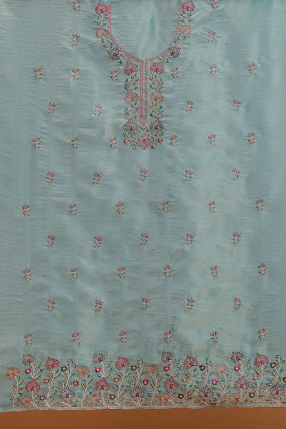 Teal Floral Embroidered Kurta with Front Panel Detailing