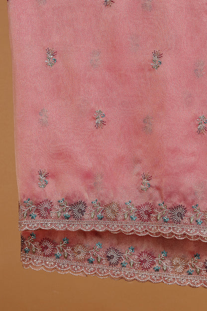 Dusty Rose Floral Embroidered Kurta with Front Panel Detail