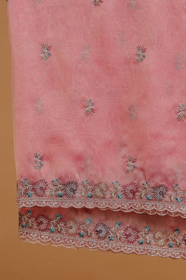 Dusty Rose Floral Embroidered Kurta with Front Panel Detail