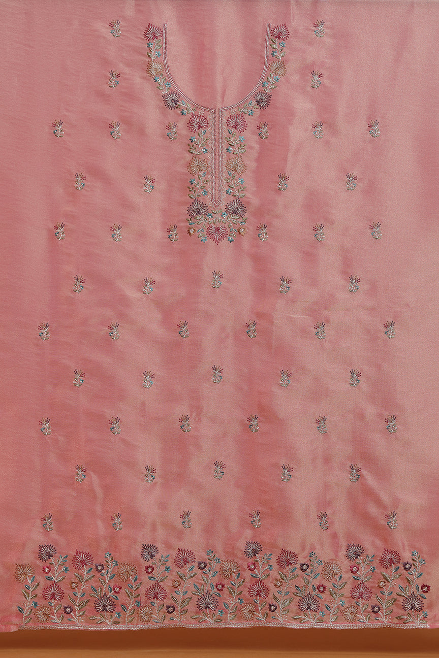 Dusty Rose Floral Embroidered Kurta with Front Panel Detail
