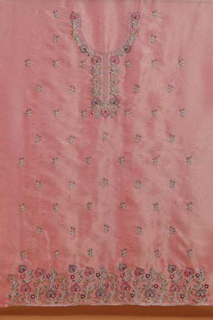 Dusty Rose Floral Embroidered Kurta with Front Panel Detail