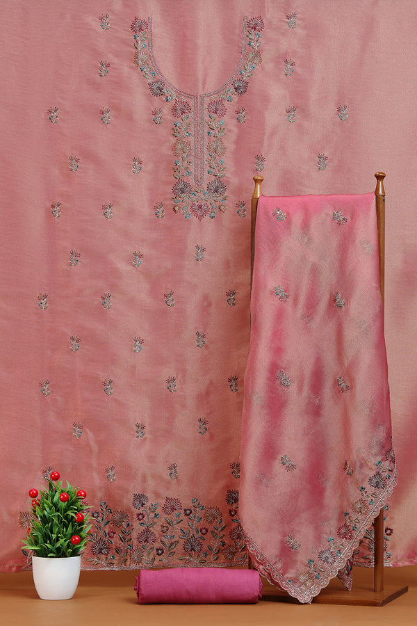 Dusty Rose Floral Embroidered Kurta with Front Panel Detail