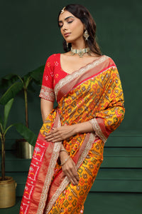 Yellow Pure Silk Saree with Unstitched Blouse