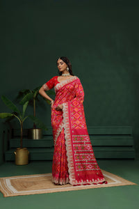 Pink Pure Silk Saree with Unstitched Blouse