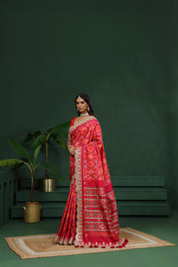 Pink Pure Silk Saree with Unstitched Blouse