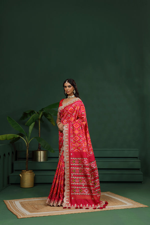 Pink Pure Silk Saree with Unstitched Blouse