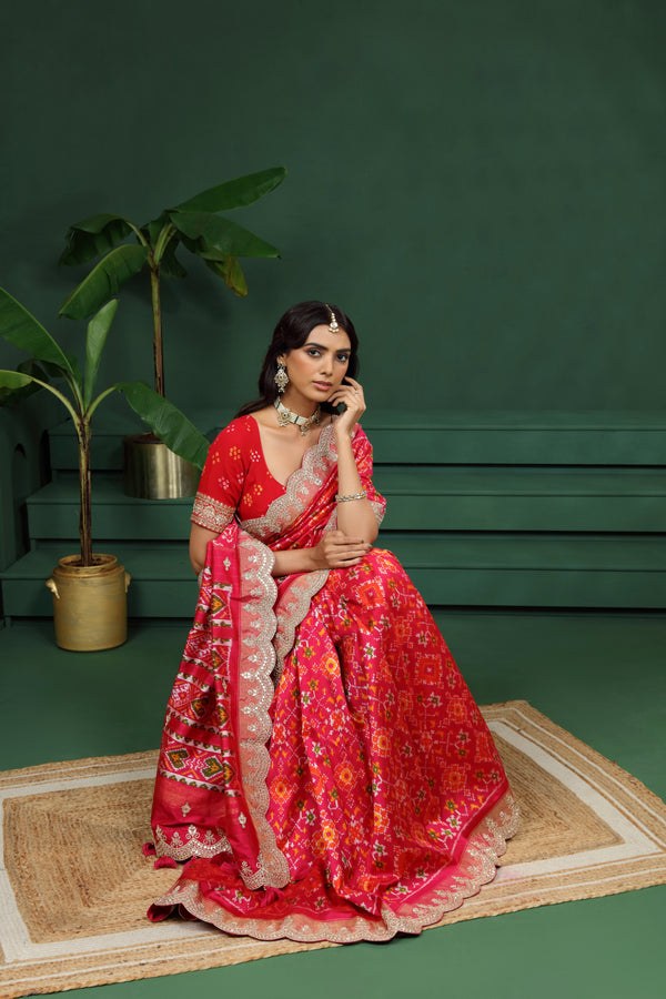 Pink Pure Silk Saree with Unstitched Blouse