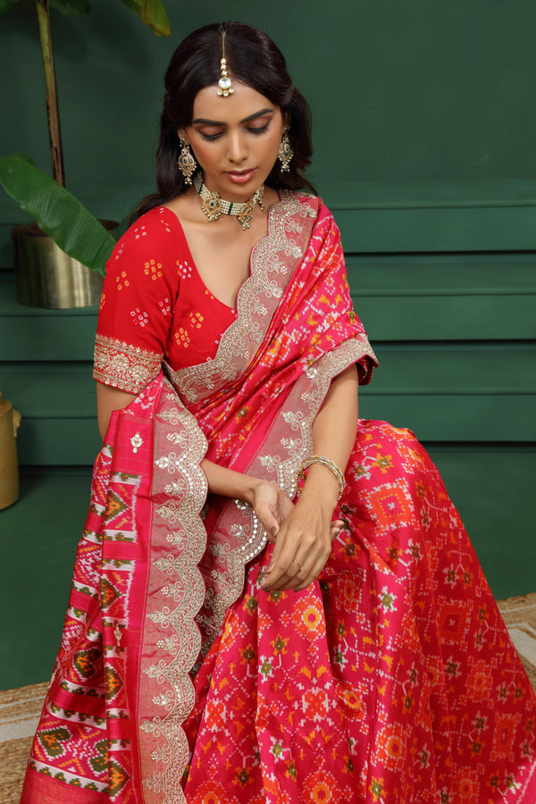 Pink Pure Silk Saree with Unstitched Blouse