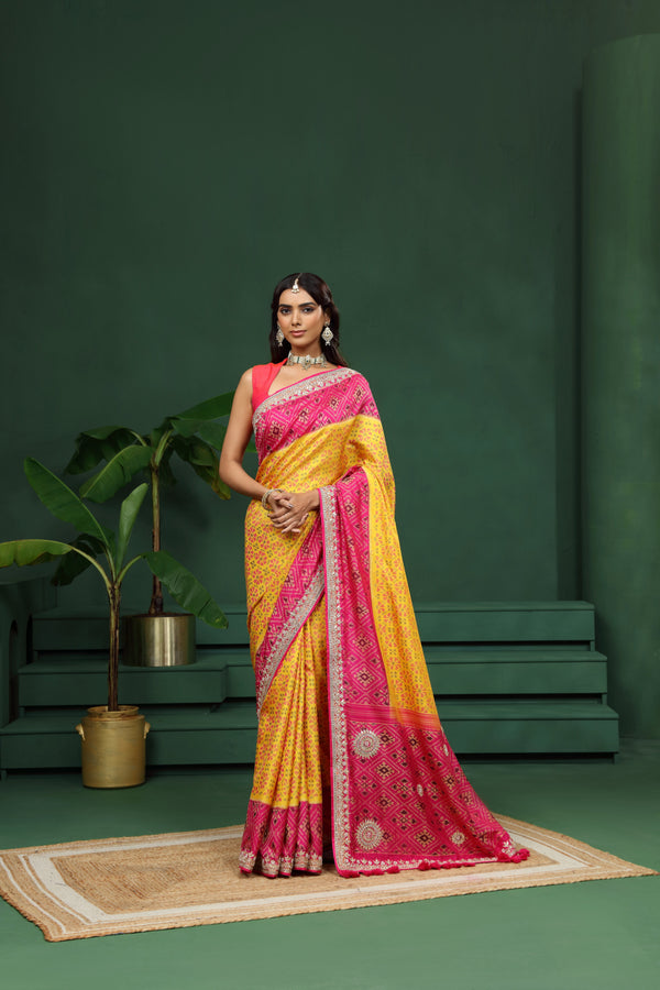 Yellow Pure Silk Saree with Unstitched Blouse