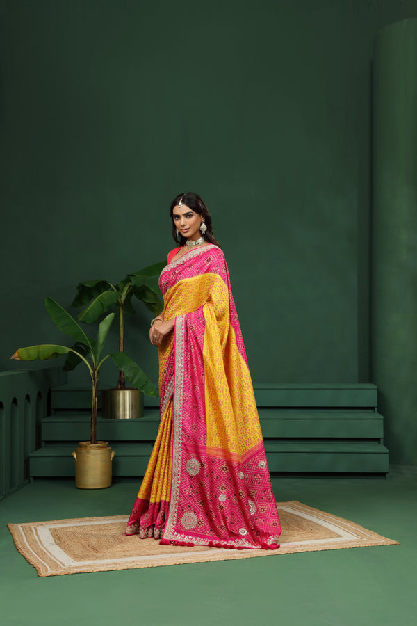 Yellow Pure Silk Saree with Unstitched Blouse