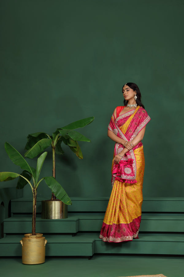Yellow Pure Silk Saree with Unstitched Blouse