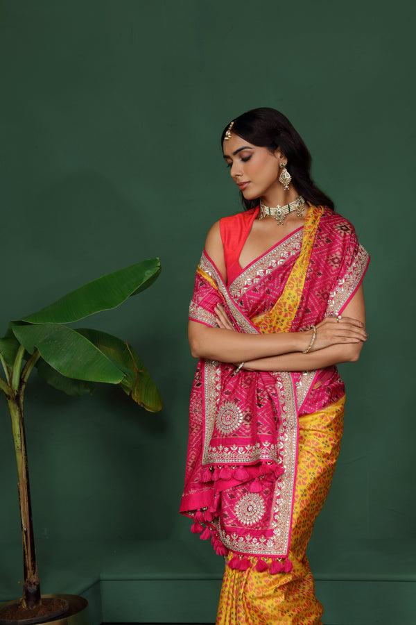 Yellow Pure Silk Saree with Unstitched Blouse