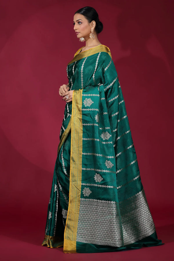 Emerald Green Banarasi Silk Saree with Traditional Zari Weaving