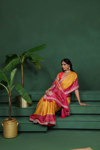Yellow Pure Silk Saree with Unstitched Blouse