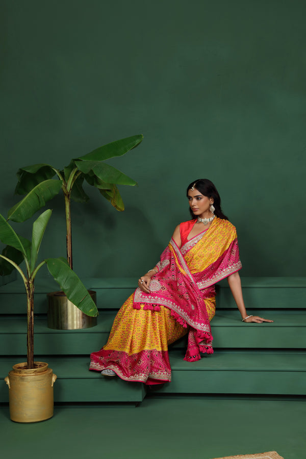 Yellow Pure Silk Saree with Unstitched Blouse