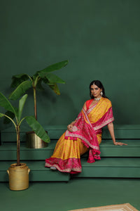 Yellow Pure Silk Saree with Unstitched Blouse