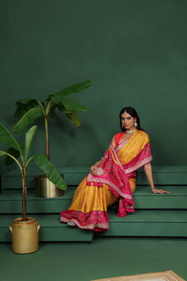 Yellow Pure Silk Saree with Unstitched Blouse