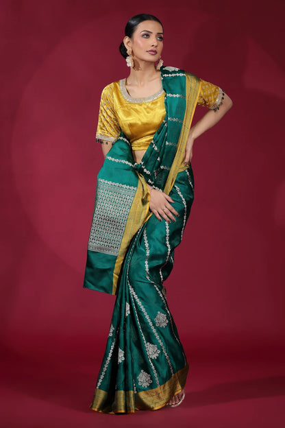Emerald Green Banarasi Silk Saree with Traditional Zari Weaving