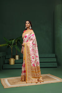 Off White Tussar Silk Saree with Unstitched Blouse
