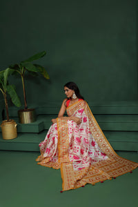 Off White Tussar Silk Saree with Unstitched Blouse