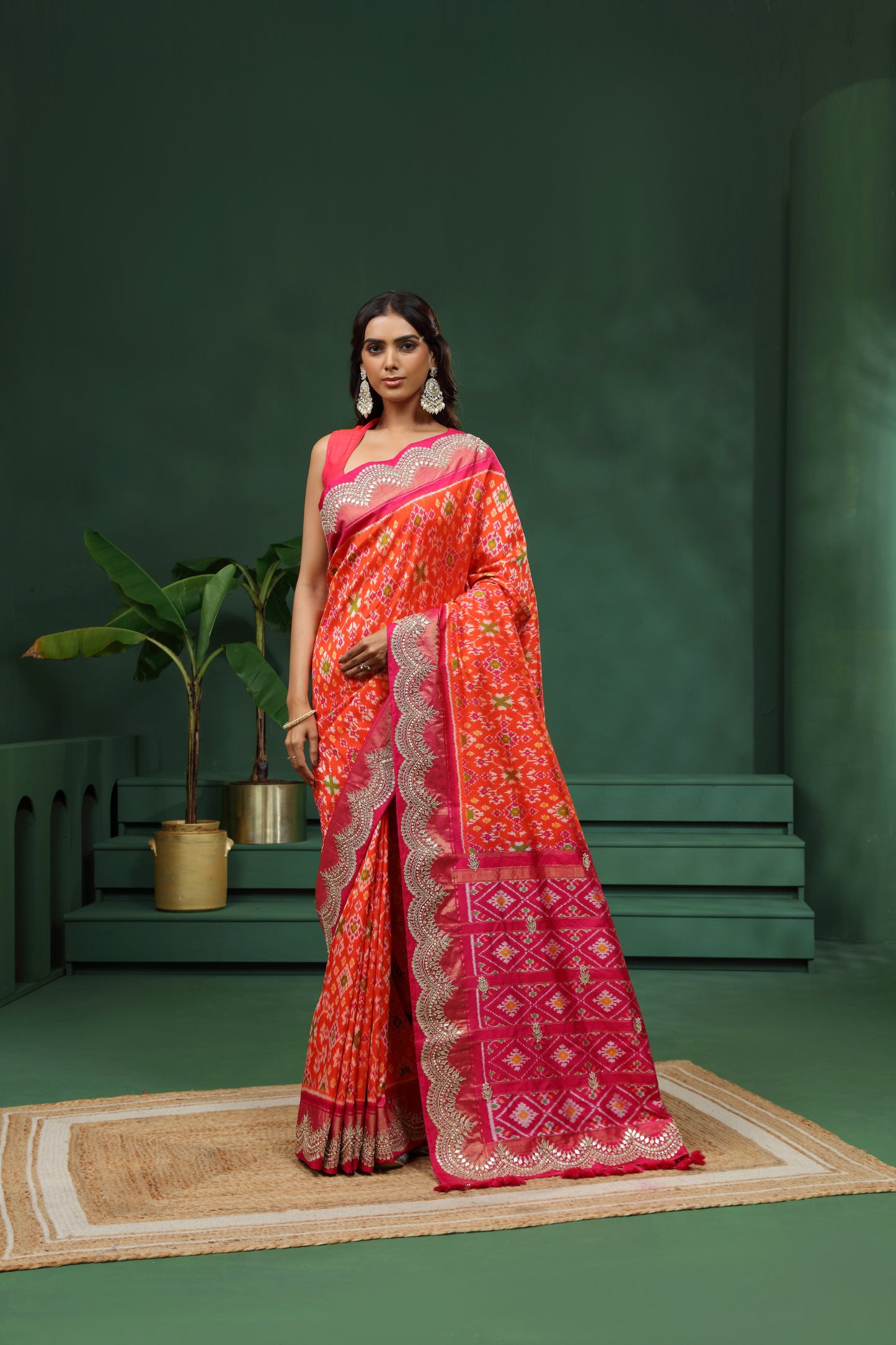 Rust Orange Pure Silk Saree with Unstitched Blouse