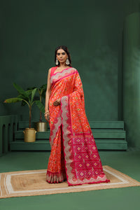 Rust Orange Pure Silk Saree with Unstitched Blouse