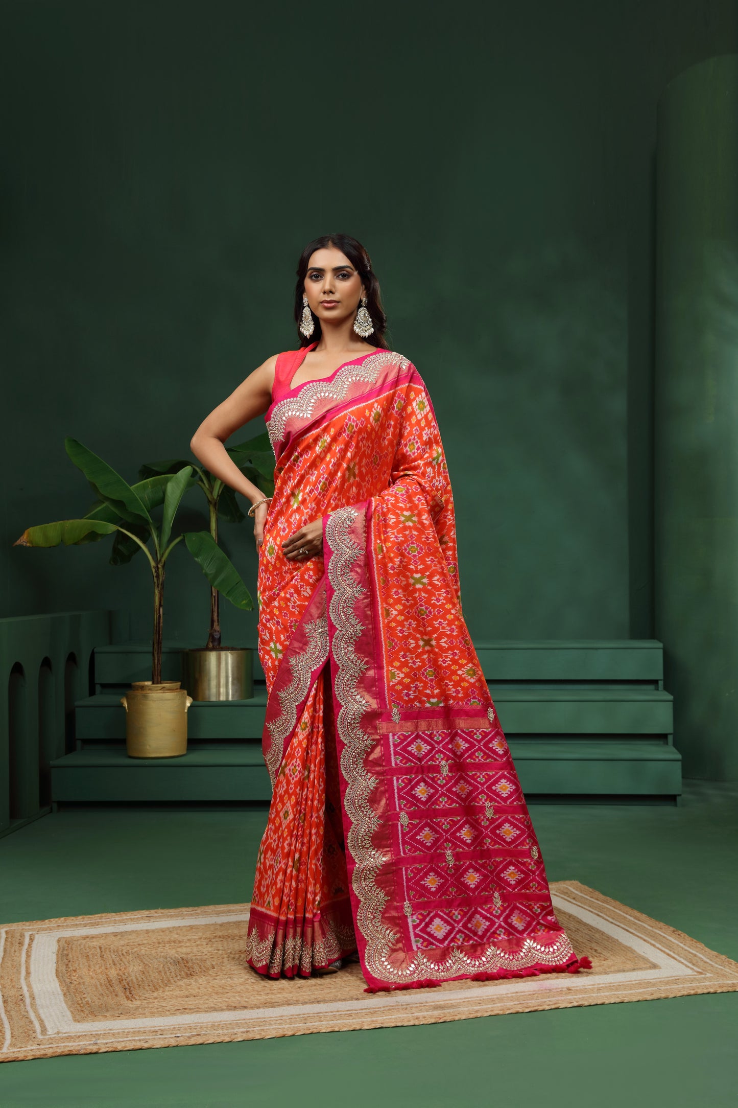 Rust Orange Pure Silk Saree with Unstitched Blouse