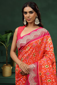 Rust Orange Pure Silk Saree with Unstitched Blouse