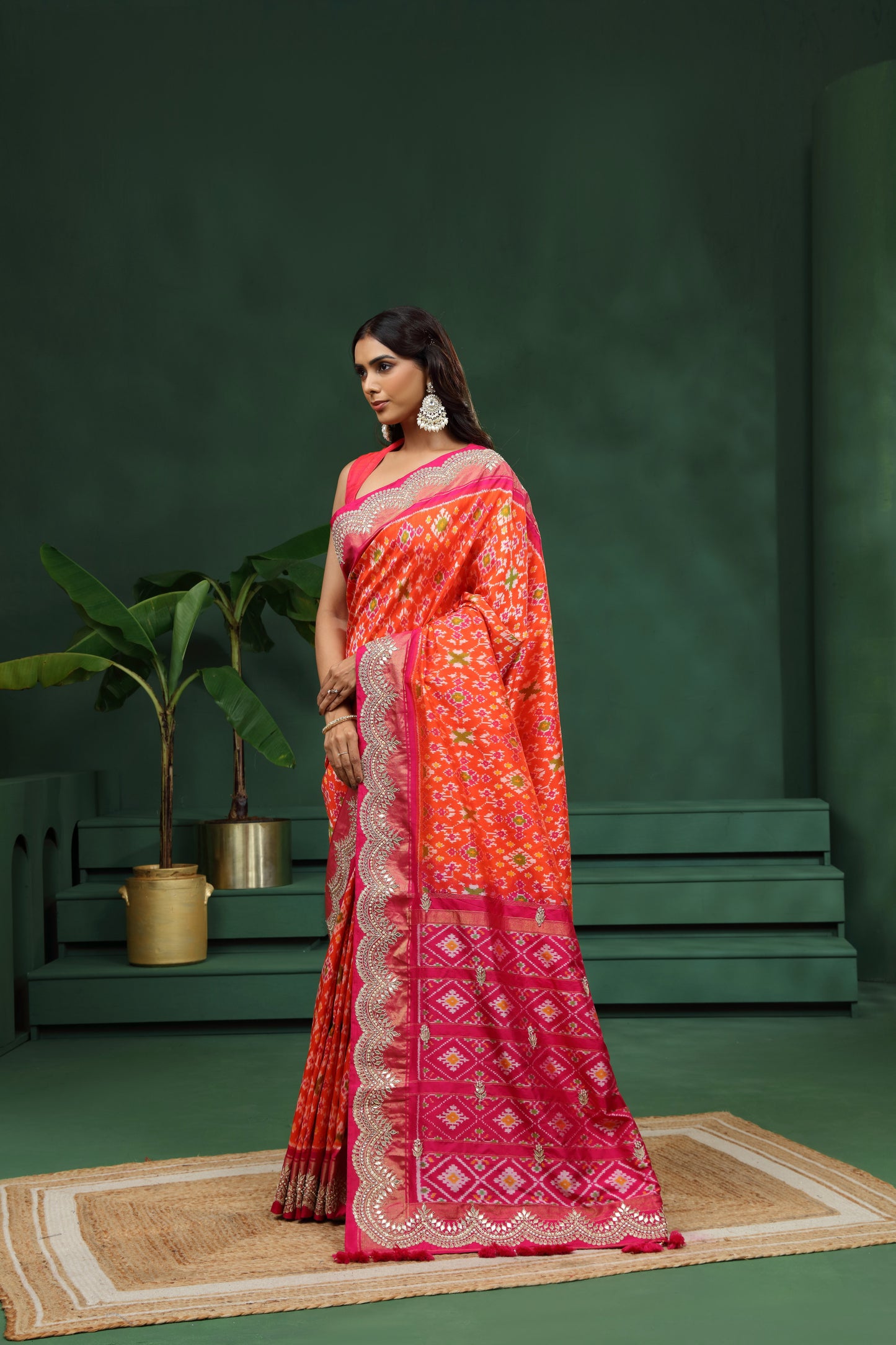 Rust Orange Pure Silk Saree with Unstitched Blouse