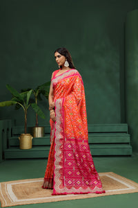 Rust Orange Pure Silk Saree with Unstitched Blouse