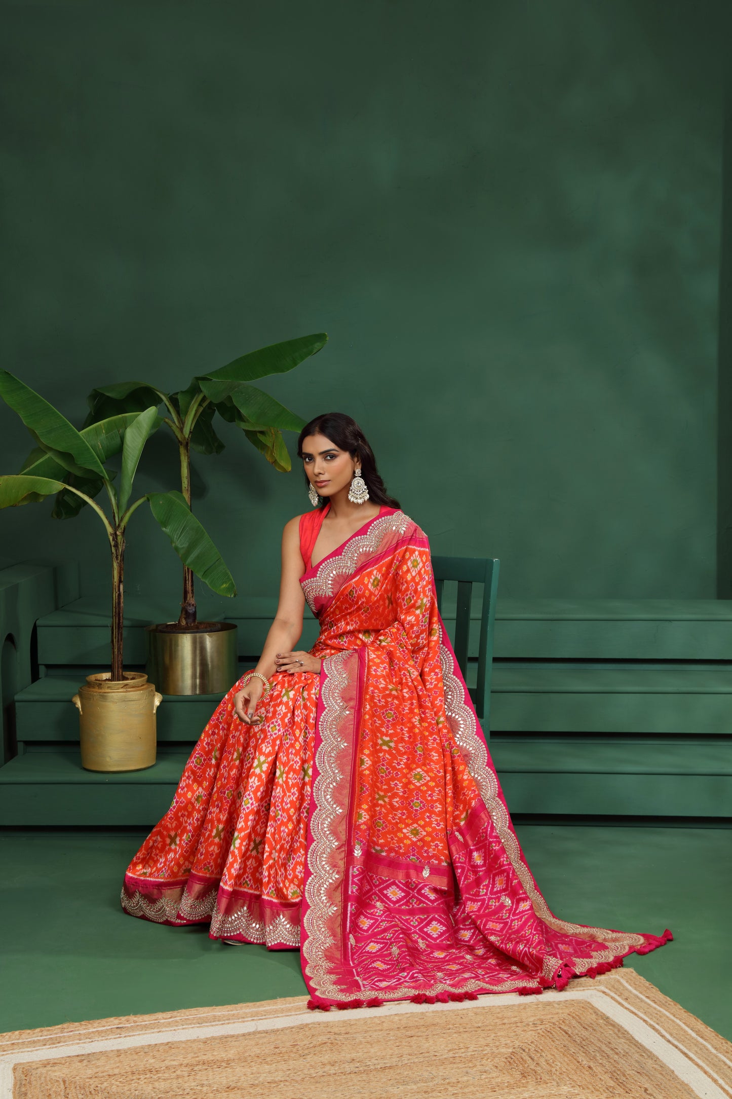 Rust Orange Pure Silk Saree with Unstitched Blouse