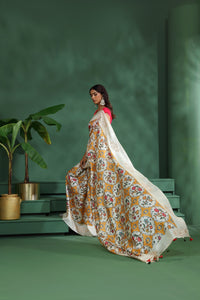 Off White Patola Print Tussar Silk Saree with Unstitched Blouse