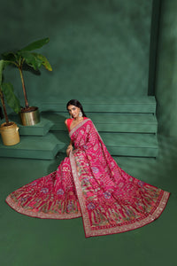 Pink Crepe Saree with Unstitched Blouse