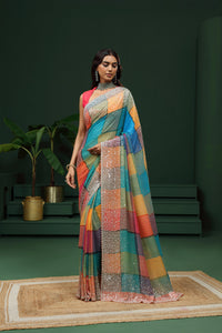 Multicolour Georgette Saree with Unstitched Blouse