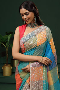 Multicolour Georgette Saree with Unstitched Blouse
