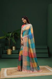 Multicolour Georgette Saree with Unstitched Blouse