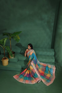 Multicolour Georgette Saree with Unstitched Blouse