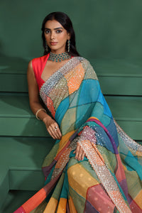 Multicolour Georgette Saree with Unstitched Blouse