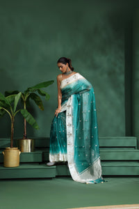 Rama Green Organza Saree with Unstitched Blouse