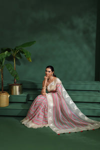 Multicoloured Organza Saree with Unstitched Blouse