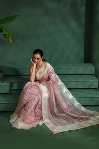 Multicoloured Organza Saree with Unstitched Blouse