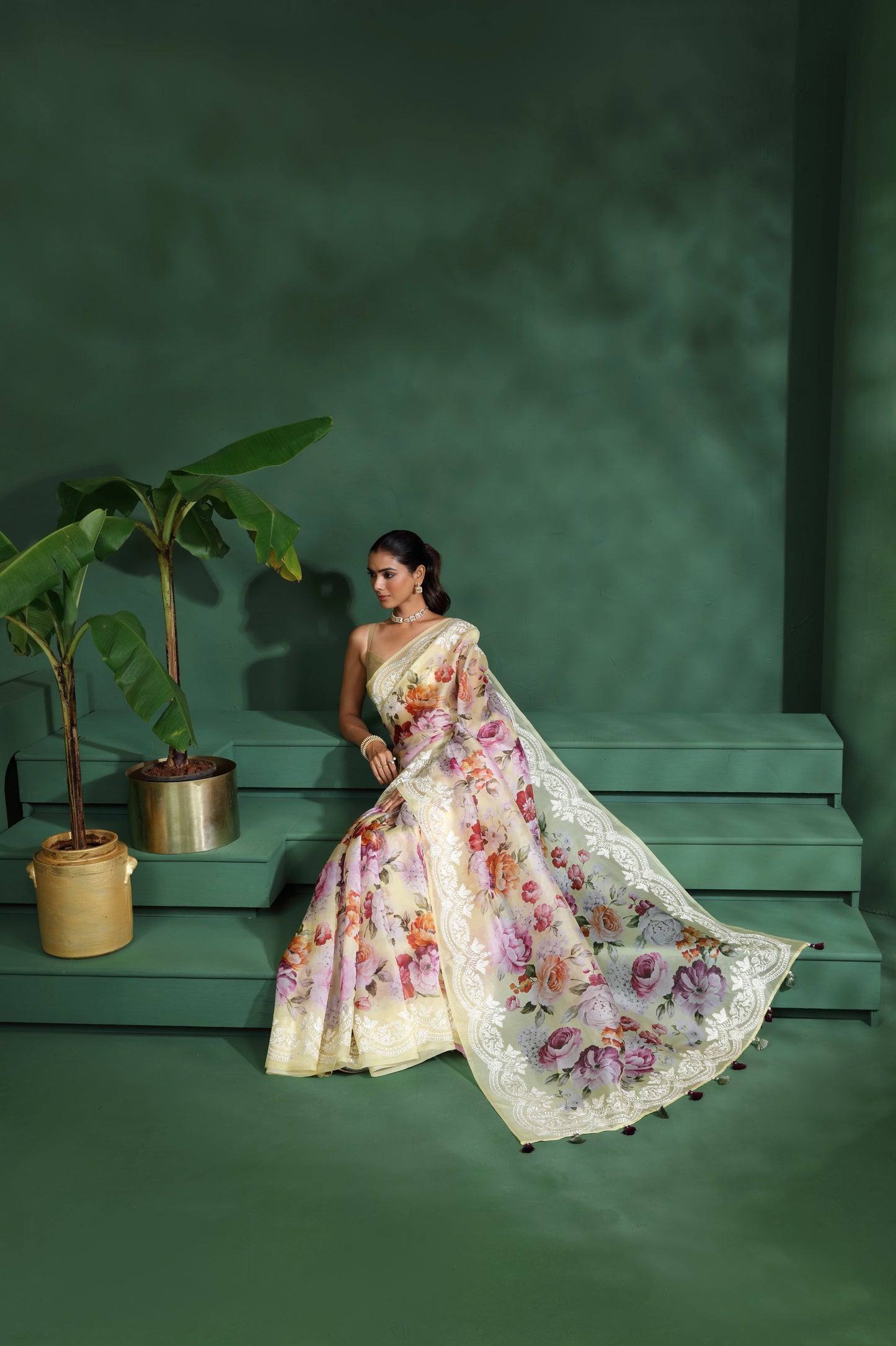 Purple Organza Saree with Unstitched Blouse