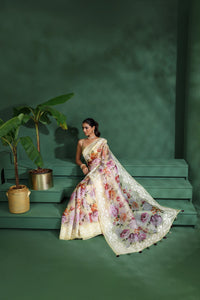 Purple Organza Saree with Unstitched Blouse