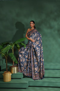 Blue Crepe Saree with Unstitched Blouse