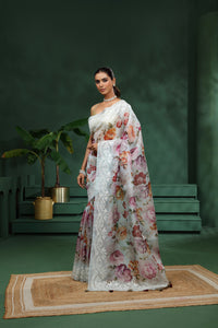 Light Blue Organza Saree with Unstitched Blouse