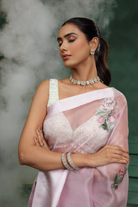 Purple Organza Saree with Unstitched Blouse