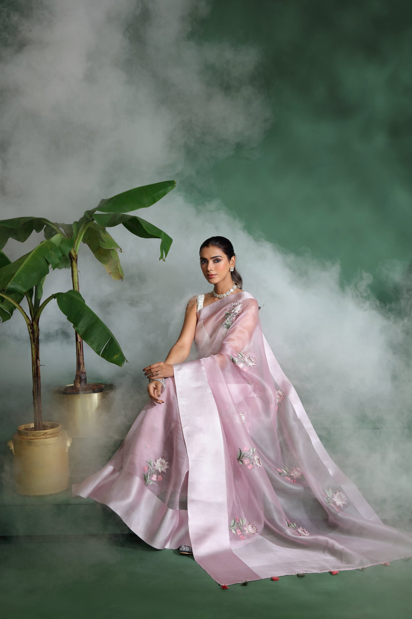 Purple Organza Saree with Unstitched Blouse